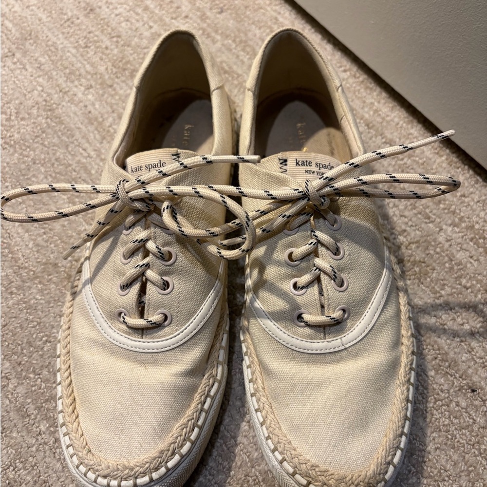 Kate Spade Cream Canvas Lace-Up Espadrilles